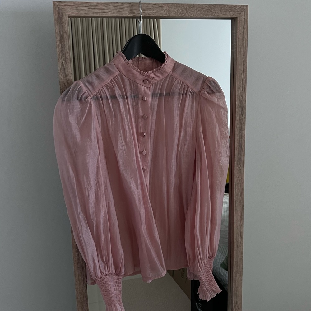 All Saints puff shoulders blouse pastel pink